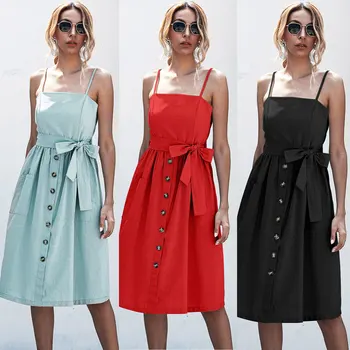 

2020 Women's European and American Style three-Color Sexy Strappy dress