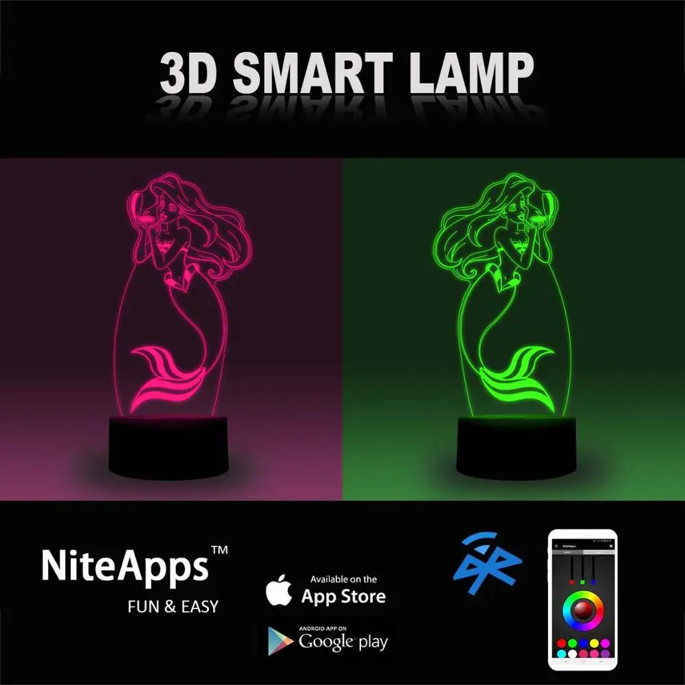 NiteApps 3D Русалка Полицейский Джуди ночник настольная иллюзия Лампа подарок на день рождения приложение/сенсорный контроль