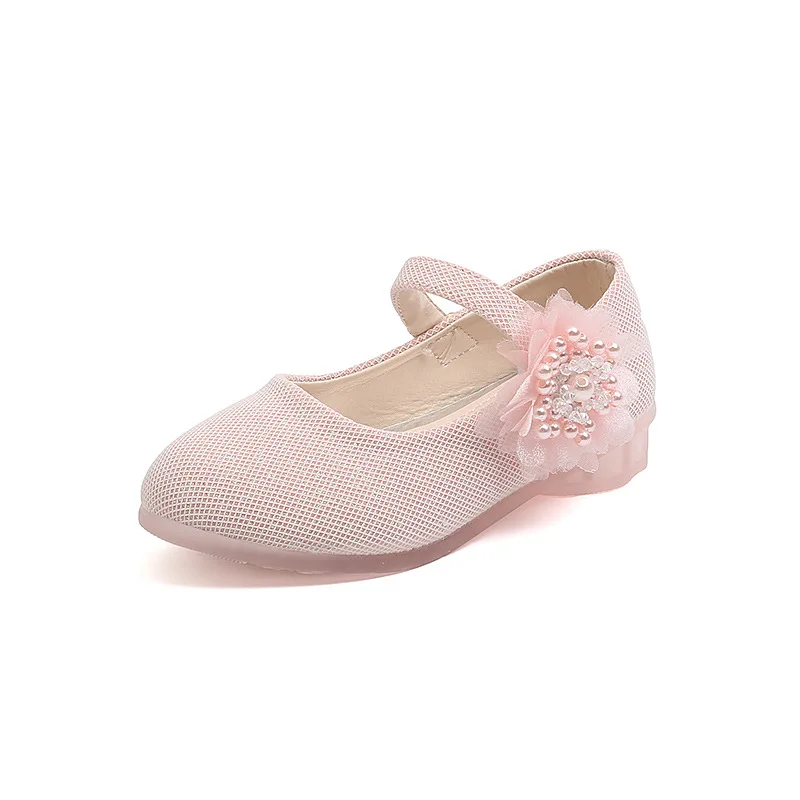 Girls Fashion Pearl Flower Kids Leather Shoes Children Princess Shoes High-heel Dance Shoes Sweet Hot for Wedding Flats 21-30