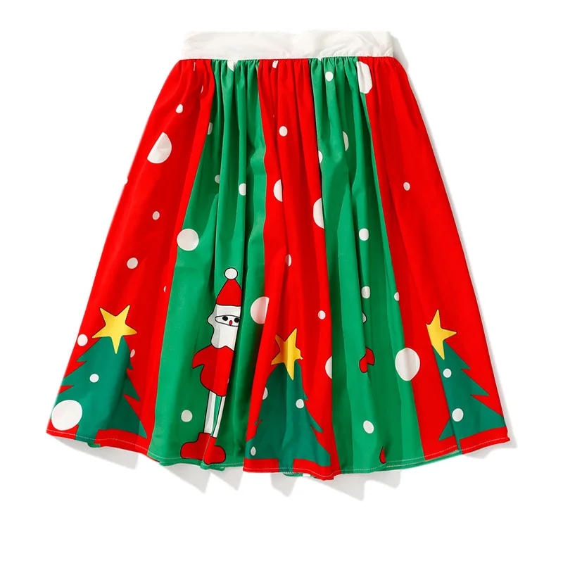 

Digital Printing 3D Christmas Tree Series Mixed Colors Snowman Pleated Skirt Winter New Style Elastic Waist Versatile Medium-len