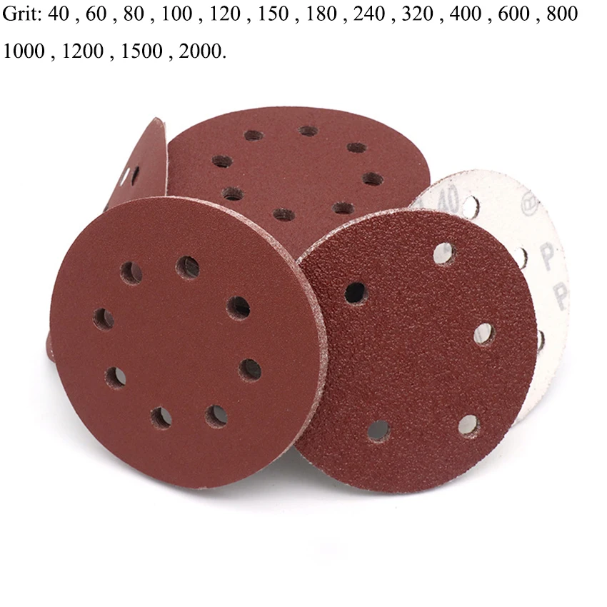 

5 Inch 125mm 8 Hole Sanding Discs 40 - 2000 Grit Hook and Loop Round Sandpaper Disc Orbital Sander Pad for Polishing Wood Metal