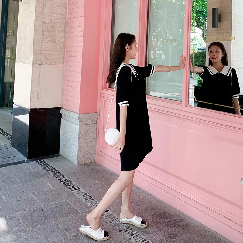 

Photo Shoot 2019 Summer New Style Korean-style Navy Style Loose-Fit Mid-length Dress Women's Hipster GIRL'S Popular Skirt