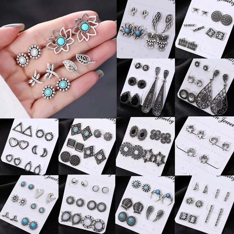 

2019 Hot New Fashion Bohemian Vintage Set Stud Earrings For Women Jewelry Trinket Earring Silver Exquisite High End Trend Gift