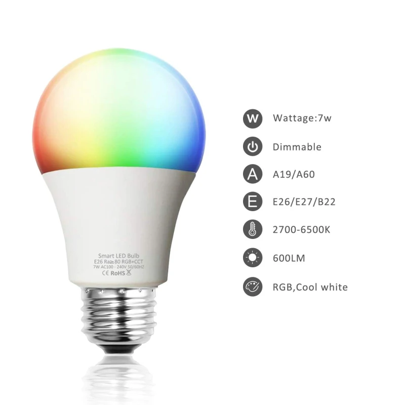 

OOBEST E26/E27/B22 WiFi Smart Light RGB/LED Bulb,Dimmable, Multicolor,Music and MIC function Compatible with Alexa and Google Assistant
