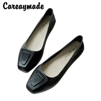 

Careaymade-Sheepskin single shoes,Summer new Anglo-wind leather square head soft noodles comfortable breathable Fltas shoes