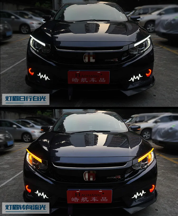 Car Styling For Honda Civic 10th- LED Headlight Brow Eyebrow Daytime Running Light DRL With dynamic Yellow Turn signal