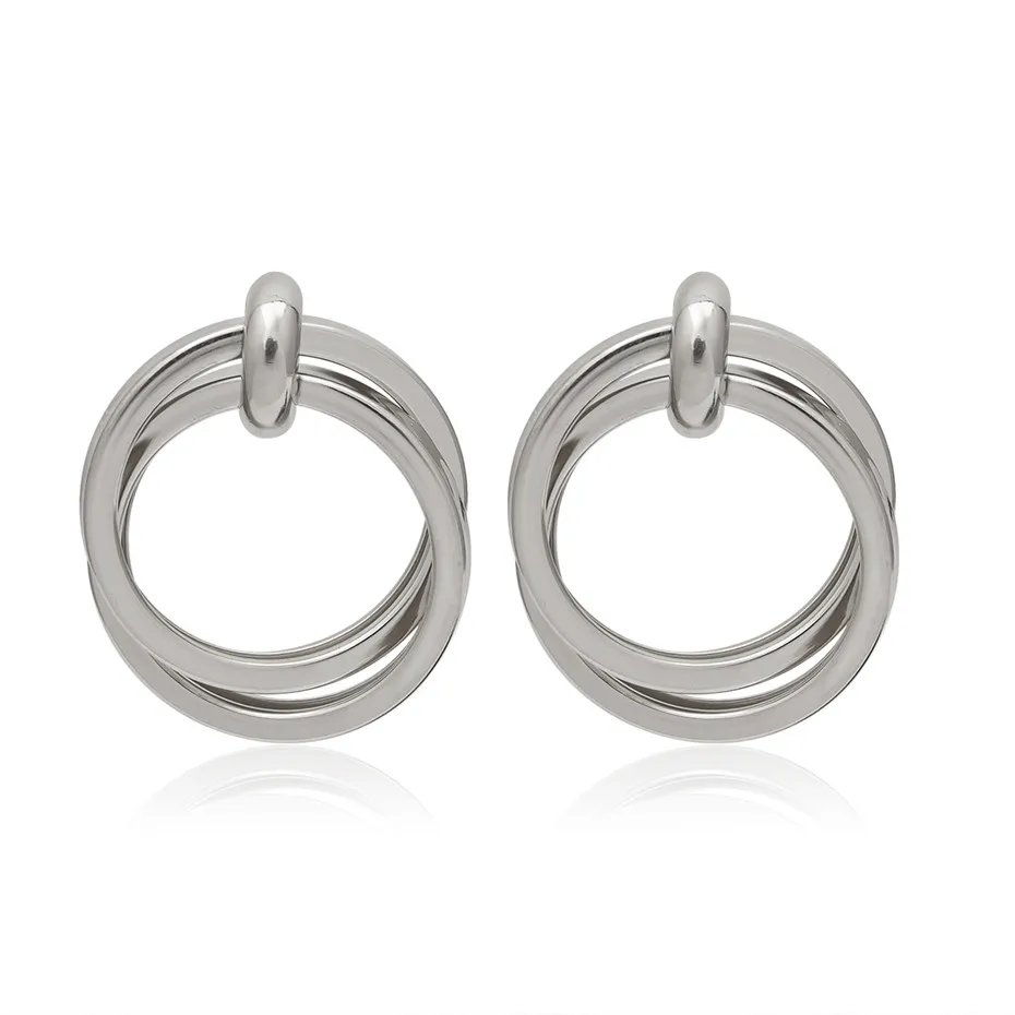 Silver Color Женские серьги-капли в стиле панк, золото, серебро, большие, двойные, Круглые, аксессуары, женские, корейские, простые, круглые, Brincos, серьги, ювелирные изделия, подарки - Окраска металла: Silver Color