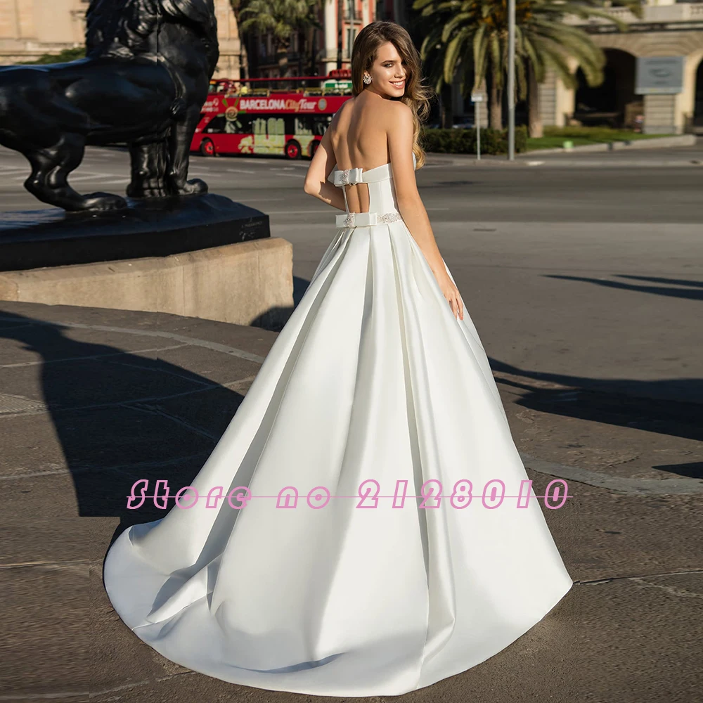 Лучшие французские атласные свадебные платья Vestito Da Sposa без бретелек с открытой спиной, блестящее Бисероплетение, Хрустальный бант, свадебные платья для свадьбы
