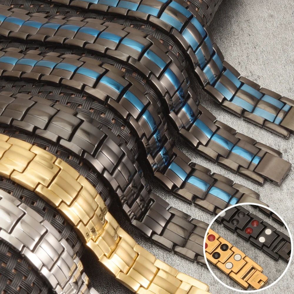 Magnetic Black Bracelet Men Hand Chain Energy Health Germanium Magnetic Bracelet Men Stainless Steel Bracelets For Women Men