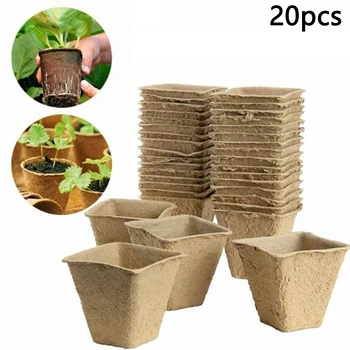 

20x Square Peat Pots Plant Seedling Starters Cups Nursery Herb Seed Tray Garden Environmentally Friendly Degradable Disposable