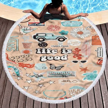 

SOFTBATFY Summer Beach Terry Round Beach Towel with Tassel Yoga Mat Beach Cover up Dropshipping