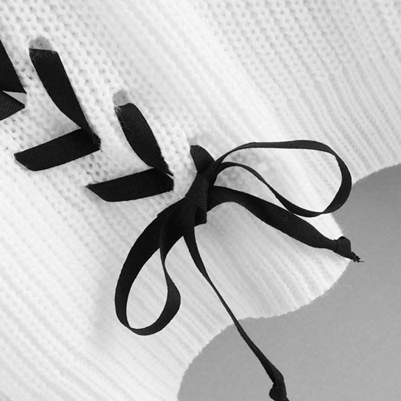 Dotfashion/большой размер, свитер для фейерверка с перекрещивающимися шнуровкой, женский осенний свитер с длинными рукавами, Женский Белый Топ