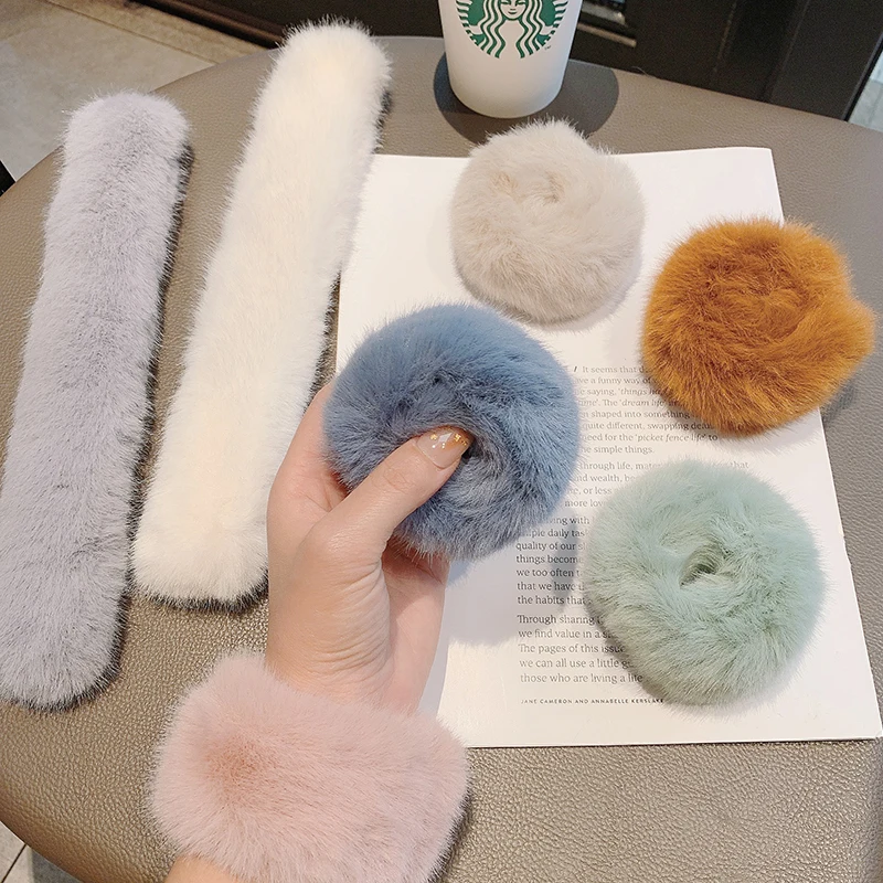

DoraDeer Cute Scrunchie For Women Hair Band Retro Rabbit Fur Girls HairBand Winter Warm Headwear Fashion Designer Lady Headbands