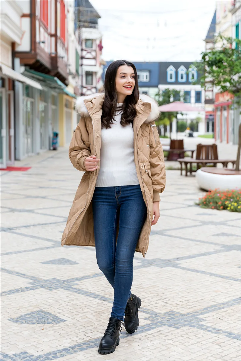 Dongdaemun Thick Rhombus Thick Mid-length down Jacket Women's Waist Free Shrinkage Manufacturers a Generation of Fat