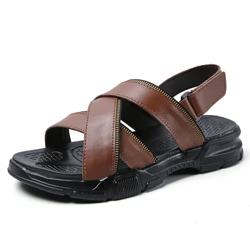 

2020 Fashion Genuine Leather Mens Sandals Summer Brown Mens Roman Sandals Gladiator Sandals For Male Large Sizes 39-46