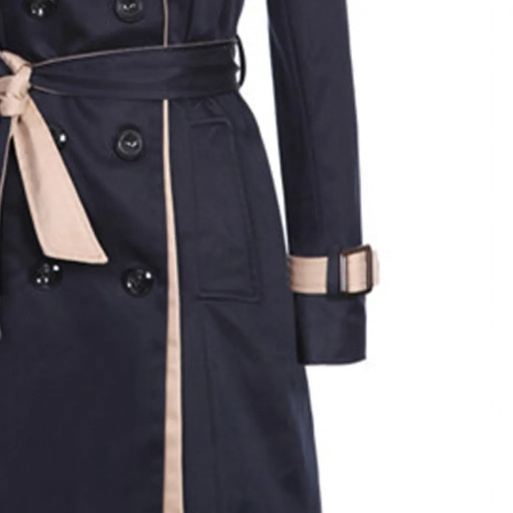 Модный двубортный длинный Тренч, женское тонкое пальто-ветровка, женское осенне-зимнее пальто с пуговицами и бантиком на спине#1010