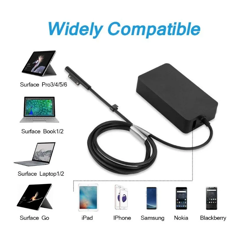 

Power Supply Charger Adapter Charging Cable Cord for Microsoft Surface Pro 6/5/4/3 Tablet charging cable 12V to 36W 44W 65W