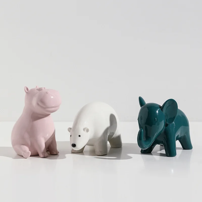 Modern Simple Ceramics Cute Animal Decoration Creative Home Children's room Desktop Adornment Gift Crafts Bear Statue Ornament