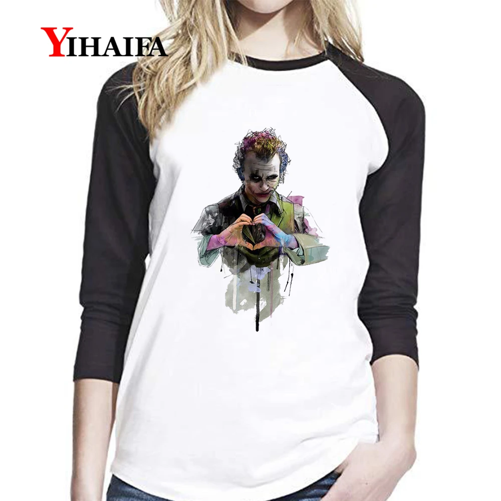 

Women 3D T Shirts Joker Graphic Printed Long Sleeve Tops Stylish Girls White Tee Shirt Casual Hip Hop gothic Pullover T-Shirt