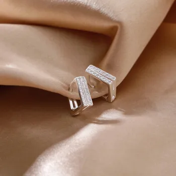 925 Sterling Silver Piercing Double Row Crystal Sqaure Charm Hoop Earring For Women Wedding Earing Jewelry Accessories eh313