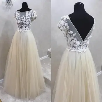 

Backless Lace 2020 Summer Beach Wedding Dresses Cap Sleeves Beaded A-line Bridal Dresses Vintage Sexy Cheap Wedding Gowns