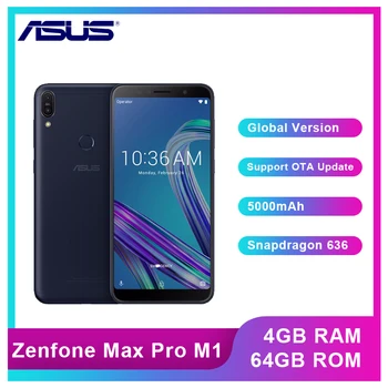 Перейти на Алиэкспресс и купить Глобальная версия ASUS ZenFone Max Pro M1 4 Гб 64 Гб/128 ГБ ZB602KL 6 дюймов 4G LTE Смарт разблокированный мобильный телефон Face ID 5000 мАч Android 8,1