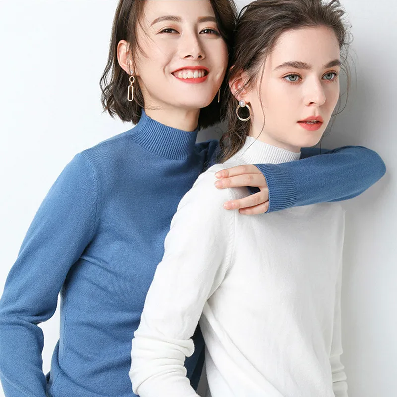 

DTSTARZG Half Turtleneck Bottoming Cashmere Sweater Women 2020 Fall Winter Knit Pullover Jumper Female Blue Red Knitwear Clothes