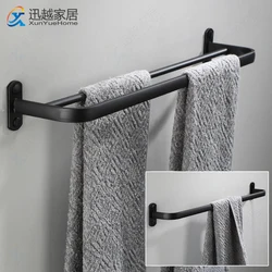 Bath Towel Bars Over Door Hanger Rack Wall Black White Aluminum Storage Shelf Shower Clothes Holder Hotel Bathroom Accessories
