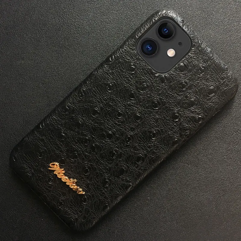 Black Роскошный чехол из искусственной кожи страуса для iphone 11 Pro X XS Max XR, Жесткий Чехол для iphone 6s 6 7 8 Plus, защитный чехол s - Цвет: Black