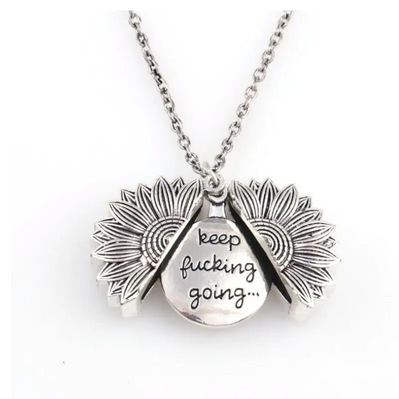 New You are My Sunshine Open Locket Sunflower Pendant Keep Going Necklace for Women Custom Jewelry