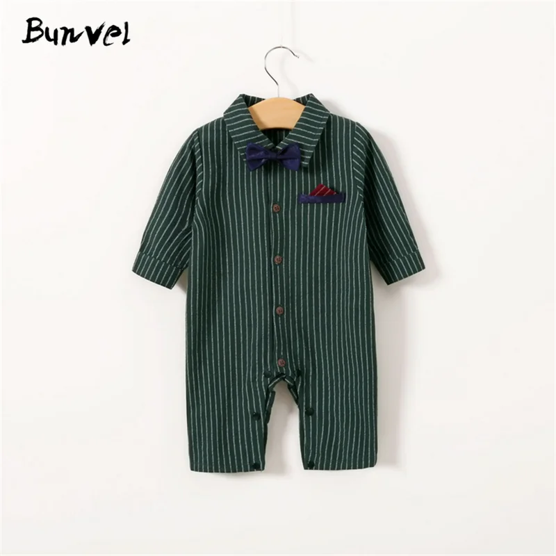 Bunvel/Модный комбинезон для мальчиков; комбинезоны; осенне-зимние комбинезоны в полоску с воротником-бабочкой для новорожденных; Комбинезоны для маленьких мальчиков; f