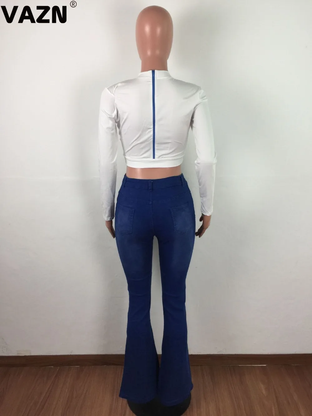 VAZN LA3131 продукт летние сексуальные женские синие длинные джинсы с высокой талией однотонные рваные джинсы пикантные женские облегающие прямые узкие джинсы