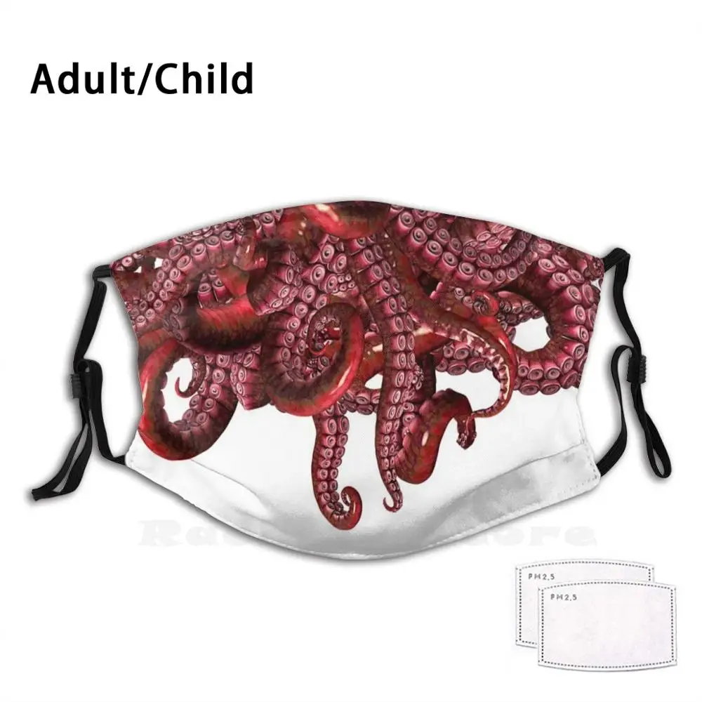 

Suckers In Red Print Washable Filter Anti Dust Mouth Mask Tentacle Worm Tentacles Worms Octopus Squid Cephalopod Cuttlefish