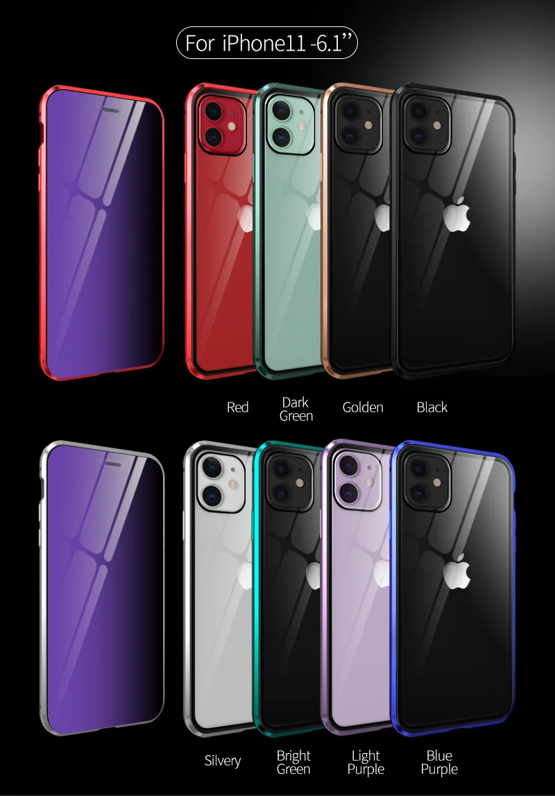 Роскошный противоударный защитный чехол для телефона, чехол для iPhone 11 Pro Max, синее закаленное стекло и Алюминиевый металлический магнитный чехол