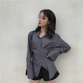 

COIGARSAM Solid Shirt Womens tops Women shirts Black Gray 7117b