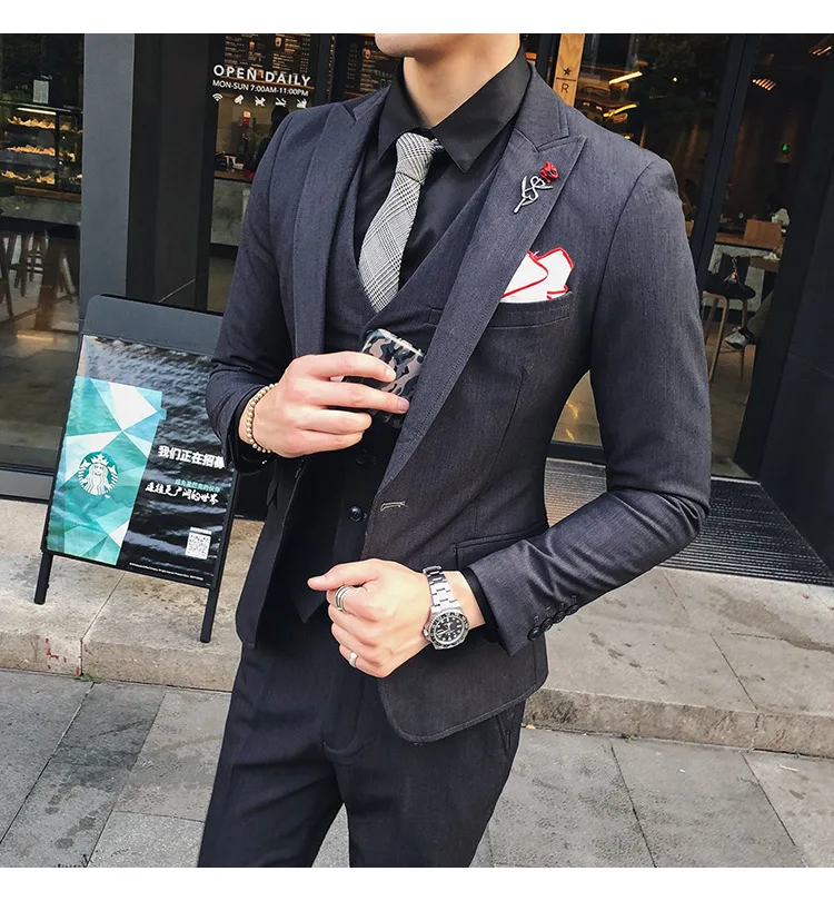 Khaki Wedding Suit Men New Arrival High Quality Men's Suits Formal Three Piece Prom Party Dress Work Business Suit Male Q889