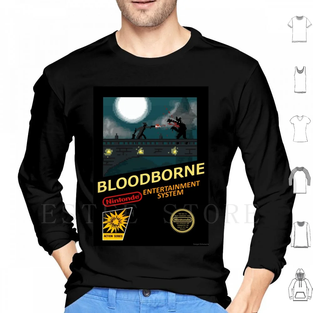 Bloodborne Nes Felpe Con Cappuccio Manica Lunga Bloodborne Ps4 Nes 8Bit Gaming Gamer Retro Vintage Entertainment System Cover Pixel