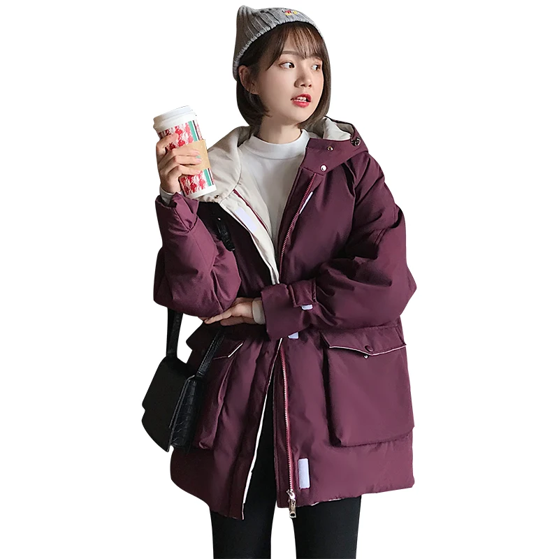 Большой размер женский зимний пуховик с капюшоном куртка для студентов Толстая