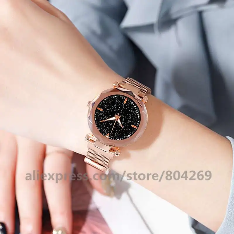 Wholesale Women's Quartz Watch Alloy Black Fashion Watch Magnetic Band Alloy Women Big Rhinestone Watches 8695