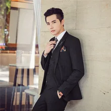 OIMG – costume trois pièces pour homme, décontracté, slim, rayé, de style coréen, nouvelle collection automne 