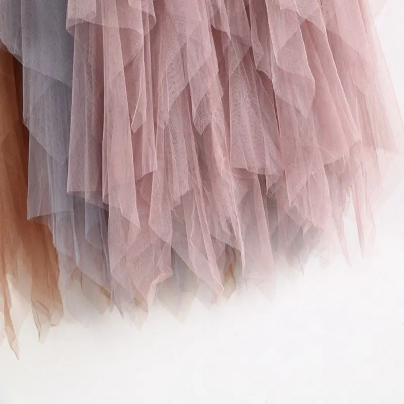 Мода весенние вечерние юбки Эластичная Высокая талия Длинная женская юбка из тюля с асимметричным подолом сетчатая юбка-пачка Женская