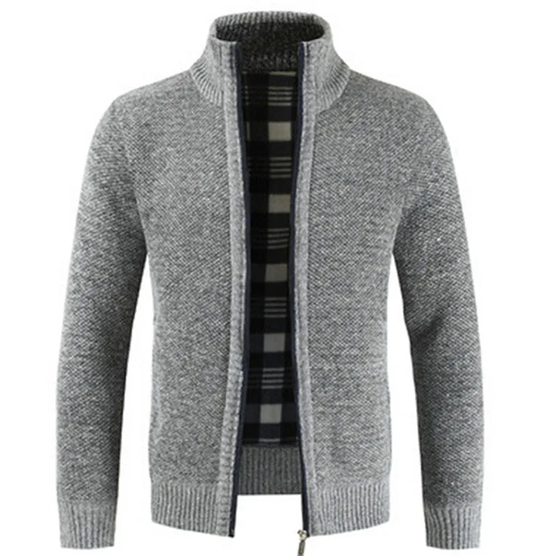 

autumn and winter men's Open-shirt zipper velvet sweater thicker flannel V-collar men's loose warm knitted jacket