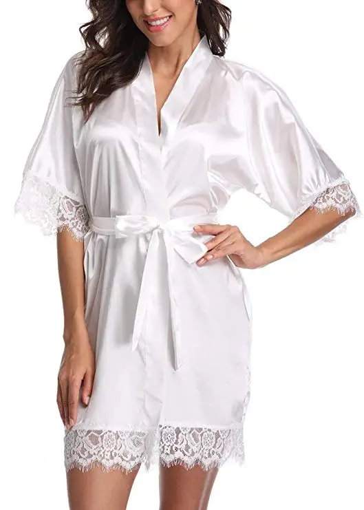 New Fashion Women's Bathrobes Satin Robe Nightgown Sleepwear Pajamas Lingerie Night Mini Dress Lace Sexy Halt Sleeve