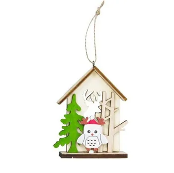 

Hot Christmas Tree Pendant Christmas Snowman Elk Log Cabin wooden house Hanging Card Pendant Home Santa Claus Decoration