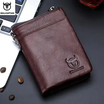 

Bullcaptain Vintage Leather Buckle Small Wallet Coin Purse Purse Card Bag Men's Wallet Cartera Hombre Men's Handbag RFID BUM010