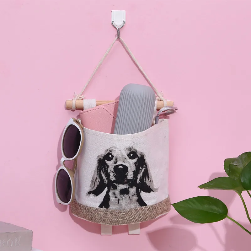 Новая висячая Сумка Kitty, сумка для хранения мусора, одиночный карман с животным узором, маленькая сумка для хранения за дверью