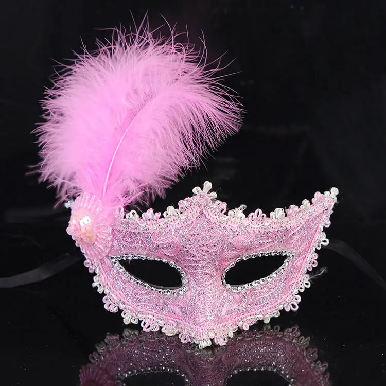 Pink Mask Модная маленькая шапочка кружевная Карнавальная маска Женская Девушка Вечерние косплей маскарад танцевальный бар сексуальная Карнавальная Хэллоуин перо полумаска для лица - Цвет: Pink Mask