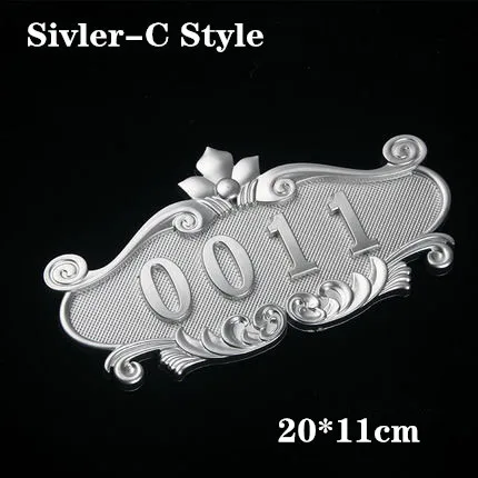 Silver C Style ABS имитация металла бронзовая античная медь номер дома на заказ знак номер двери стикер для двери отеля квартира вилла - Цвет: Silver C Style