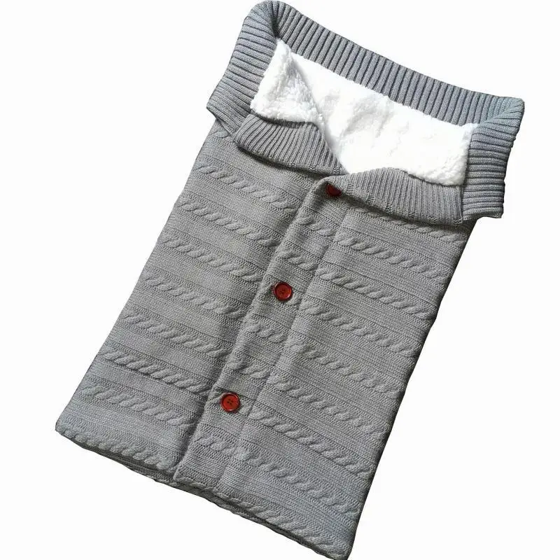 Детские зимние теплые спальные мешки для новорожденных на пуговицах, вязаные пеленки для завёртывания для пеленания, коляска, обертывание, одеяло для сна, сумки 79 - Color: 9