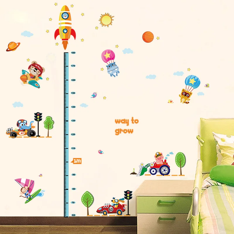 CHILDREN'S Room Traffic Tools Cute Animal Height Stickers Baby Nursery School Decoration Decorative Wallpaper Wall Stickers